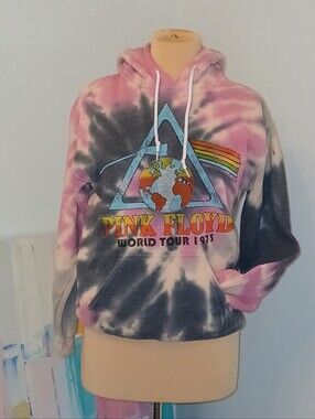 Pink Floyd 1973 World Tour Vintage Repro Graphic Hoodie Pink, Black, Tie Dye
